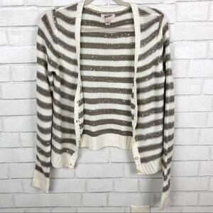 Arizona Jean Co Sequin Striped Open Cardigan Sweater in Cream Gray Women’s S/M